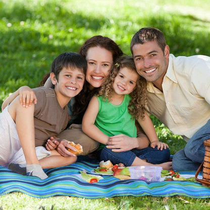 Ziloty Picnic Blanket | Beach Picnic mat for Indoor & Outdoor, 80" x 57" Sandproof Waterproof Larger Mat for Travel, Camping, Hiking, Park Grass,Handy Mat Tote, Foldable (Blue Line, Fabric)