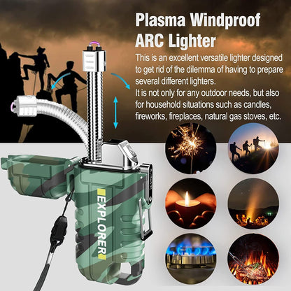 Ziloty Rechargeable Electric Lighter with 360° Flexible Long Neck for Candle Grill, Waterproof USB Arc Lighters with Lanyard and Hanging Hole, Windproof Plasma Flameless Lighter
