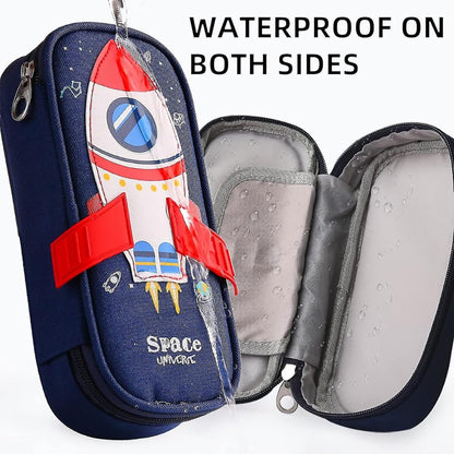 Ziloty Cute 3D Space Pencil Case for Kids, Big Capacity Canvas Pencil Pouch with Zipper, Waterproof & Durable Large Storage Pencil case for Boys and Girl