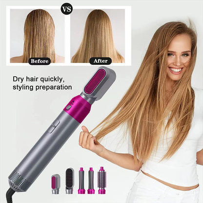 Ziloty Hot Air Brush for 5 in 1 Hot Air Styler Hair Dryer Comb Multifunctional Styling Tool Fast Heating Crimper Wand Manual Curler in All Hair Type, Negative Ion Comb for Straightening Special Warranty