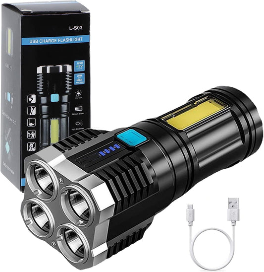 Ziloty Rechargeable Flashlight,Super Bright LED Flashlight Waterproof Handheld Flashlight with 4 Modes for Camping Emergency Hiking (Black)