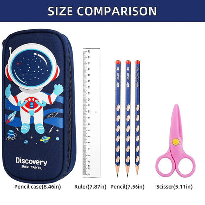 Ziloty Cute 3D Space Pencil Case for Kids, Big Capacity Canvas Pencil Pouch with Zipper, Waterproof & Durable Large Storage Pencil case for Boys and Girl