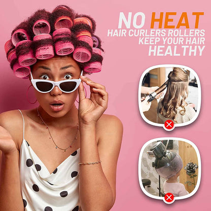 Ziloty multicolored Hair Curler Rollers for Women, 6pcs Self Grip Magic Hair Roller Clips Hairdressing Kit for Long Medium Short Hair with 12 Bang Clips & 1 Comb