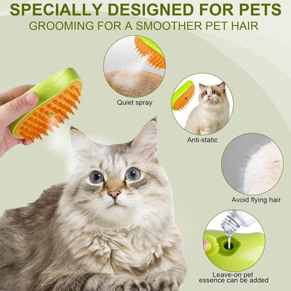 Ziloty Cat Steam Brush, 3 in 1 Cat Steamy Brush Cleanser, Silicone Massage Grooming Brush, Pet Hair Cleaning Brush Comb for Cats Dogs (Mango Yellow)