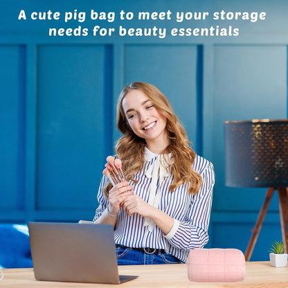 Ziloty 1 Pcs Plush Makeup Bag Checkered Cosmetic Bag Cosmetic Travel Bag Large Zipper Travel Toiletry Bag Portable Multi Functional Capacity Bag Cute Makeup Brushes Storage Bag for Women, Pink, Blue, White, pink, blue, white, approx. 4.13 x 6.69 inches