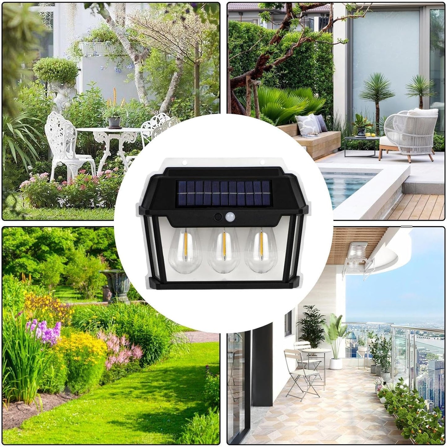 Ziloty LED Bright Outdoor Solar Lights Wall lamp Wall Lights Outdoor, Wireless Dusk to Dawn Porch Lights Fixture, Solar Wall Lantern with 3 Modes & Motion Sensor