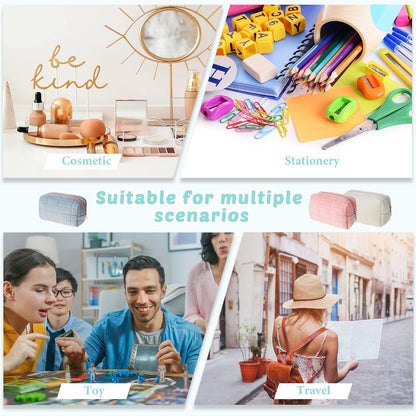 Ziloty 1 Pcs Plush Makeup Bag Checkered Cosmetic Bag Cosmetic Travel Bag Large Zipper Travel Toiletry Bag Portable Multi Functional Capacity Bag Cute Makeup Brushes Storage Bag for Women, Pink, Blue, White, pink, blue, white, approx. 4.13 x 6.69 inches