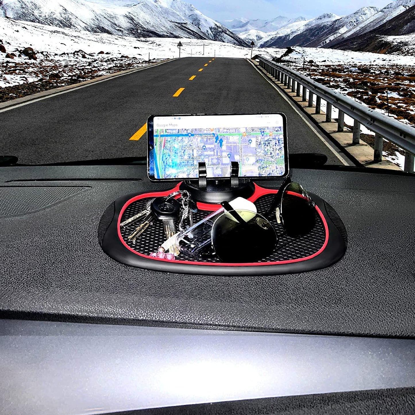 Ziloty Car Accessories Multifunction Anti-Slip Car Dashboard Mat with 360 Degrees Rotating Mobile Phone Holder Mount Non Slip Sticky Rubber Pad for Smartphone, GPS