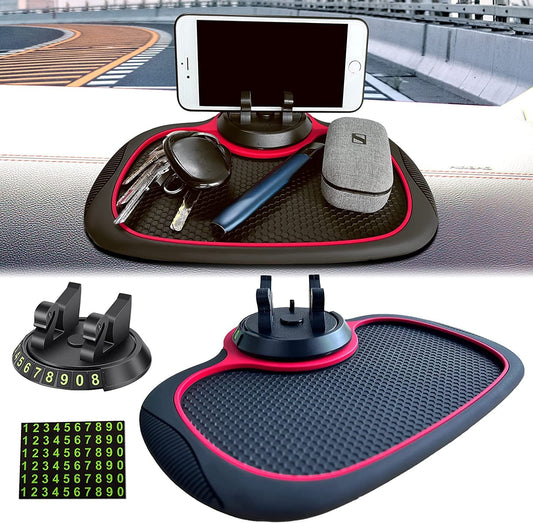 Ziloty Car Accessories Multifunction Anti-Slip Car Dashboard Mat with 360 Degrees Rotating Mobile Phone Holder Mount Non Slip Sticky Rubber Pad for Smartphone, GPS