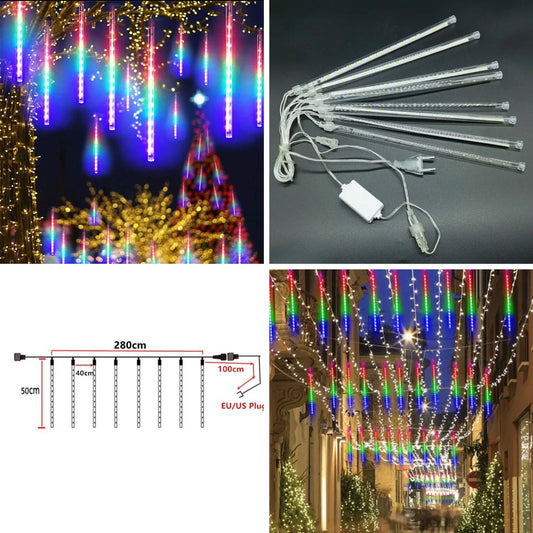 Ziloty Multicolor : 30cm AC110V 220V EU Romantic Meteor Shower Rain Tubes 8 Pieces Tubes LED Wedding Decoration String Light White Xmas Tree Lights diwali christmas