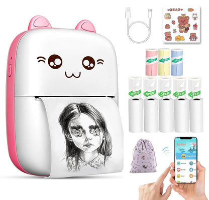 Ziloty Mini Portable Pocket Printer with USB Cable- Inkless Instant Printing- Thermal Printer for Note/Photo Web Document Printing- Bluetooth Printer for Android or iOS