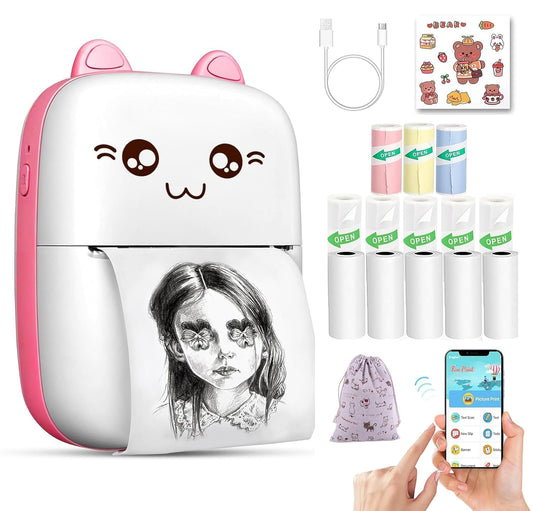 Ziloty Mini Portable Pocket Printer with USB Cable- Inkless Instant Printing- Thermal Printer for Note/Photo Web Document Printing- Bluetooth Printer for Android or iOS