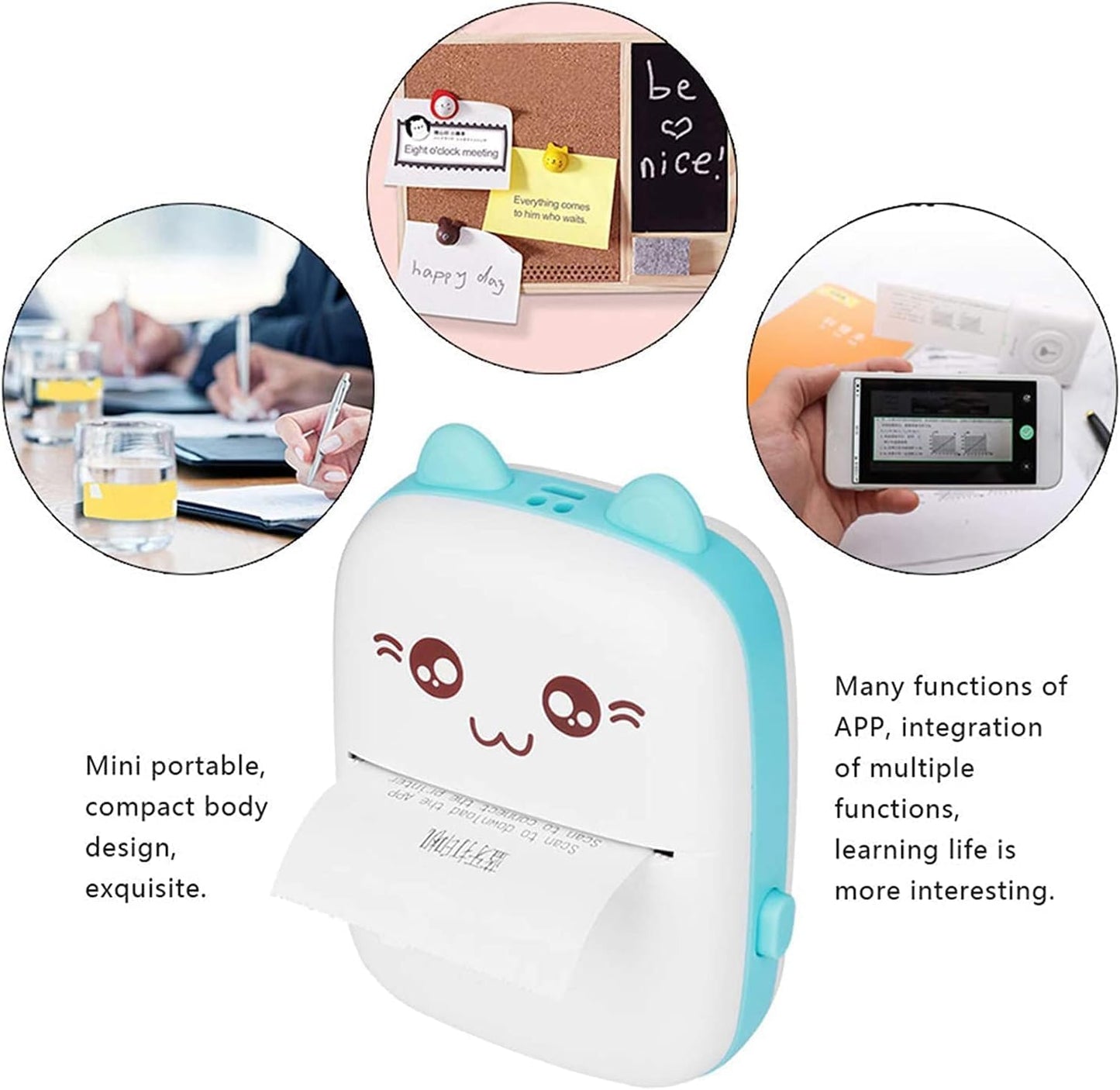 Ziloty Mini Portable Pocket Printer with USB Cable- Inkless Instant Printing- Thermal Printer for Note/Photo Web Document Printing- Bluetooth Printer for Android or iOS