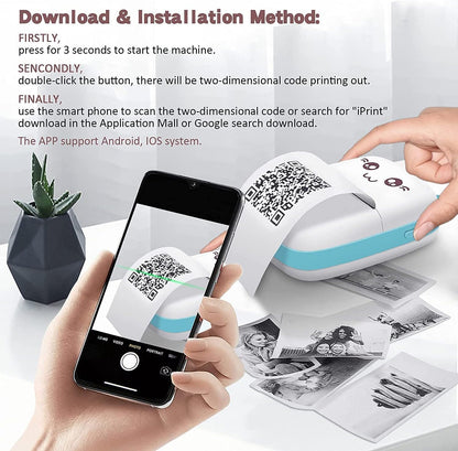 Ziloty Mini Portable Pocket Printer with USB Cable- Inkless Instant Printing- Thermal Printer for Note/Photo Web Document Printing- Bluetooth Printer for Android or iOS