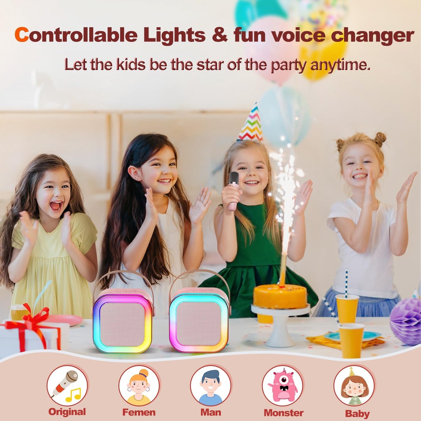 Ziloty Karaoke Machine for Kids Adults with Wireless Mics Portable Bluetooth Speaker & Dynamic Lights Birthday Gift for Girls, Boys & Toddlers