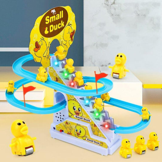 Ziloty Duck Track Toys for Kids - Small Ducks Stair Climbing Toys for Kids, Escalator Toy with Lights and Music - 3 Duck Included (Duck Track), Multicolor