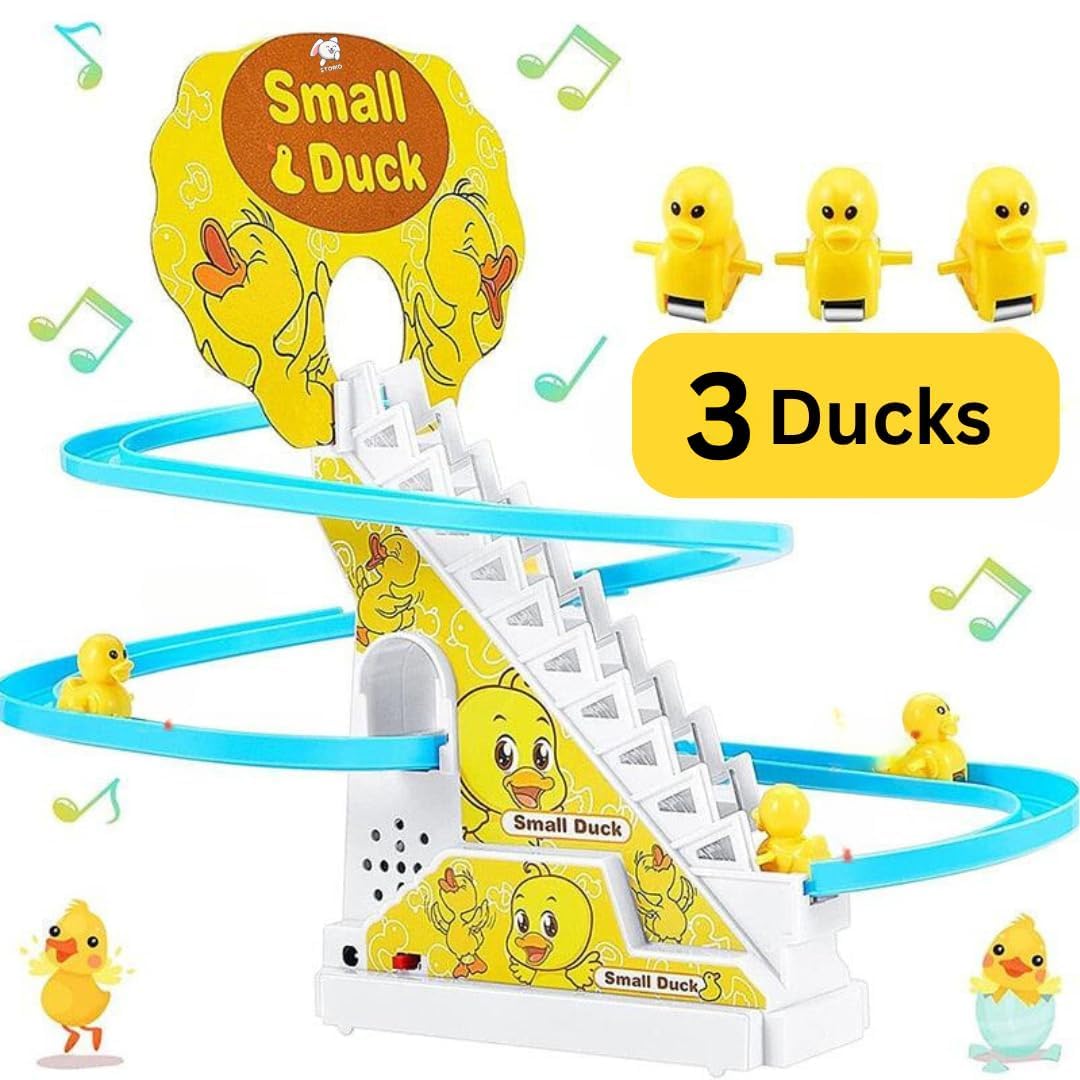Ziloty Duck Track Toys for Kids - Small Ducks Stair Climbing Toys for Kids, Escalator Toy with Lights and Music - 3 Duck Included (Duck Track), Multicolor