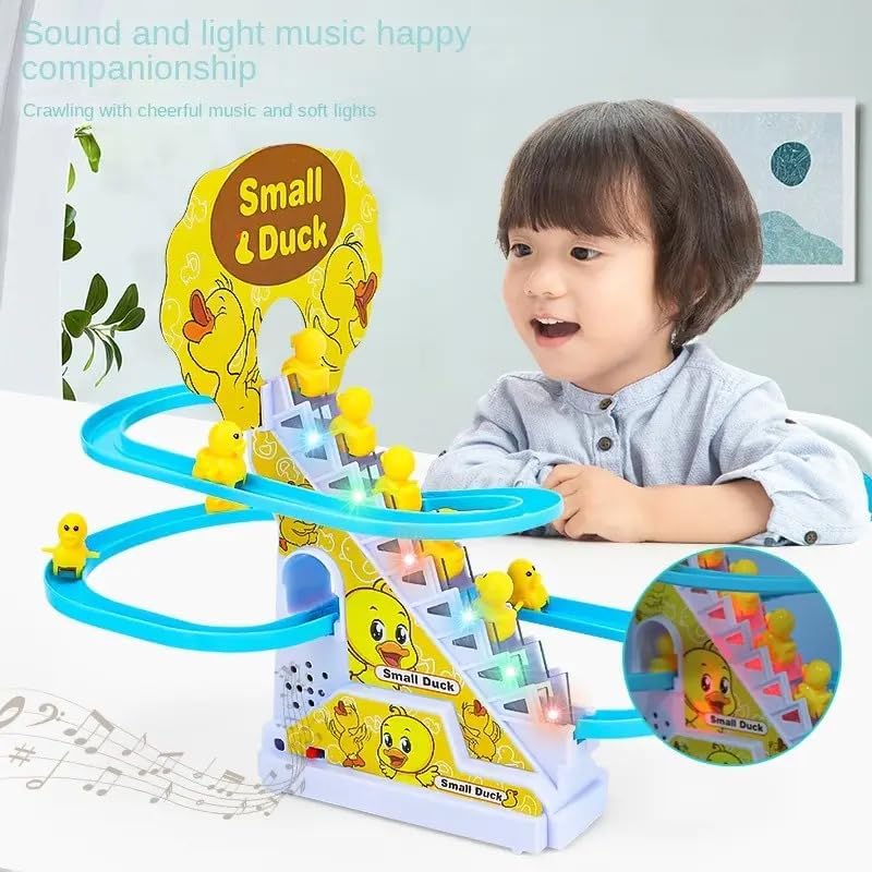 Ziloty Duck Track Toys for Kids - Small Ducks Stair Climbing Toys for Kids, Escalator Toy with Lights and Music - 3 Duck Included (Duck Track), Multicolor