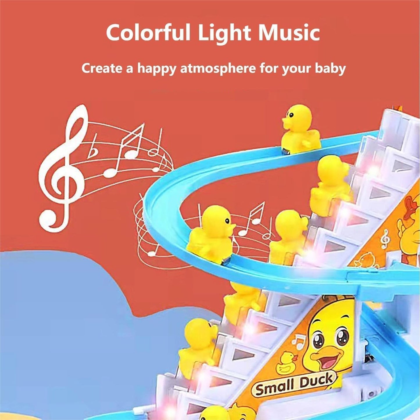 Ziloty Duck Track Toys for Kids - Small Ducks Stair Climbing Toys for Kids, Escalator Toy with Lights and Music - 3 Duck Included (Duck Track), Multicolor